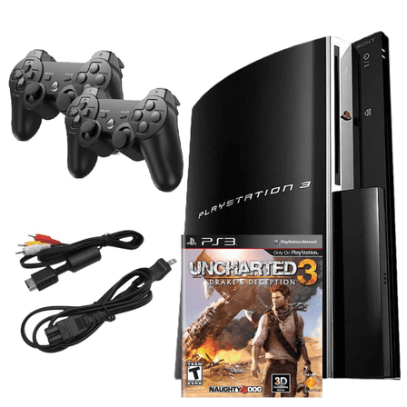 Restored Sony Playstation 3 PS3 Console Original 40GB Black with Uncharted 3: Drake's Deception and Two Retrofam Controllers (Refurbished)