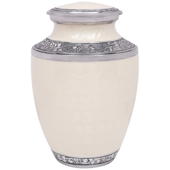 Aluminum Handcrafted Urn - Elegant Keepsake Holder for Adult Human Ashes (Ivory Mist & Pewter)