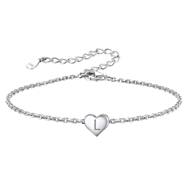 Silvora Pulsera de corazón inicial Pulseras de dijes Pulseras de cadena de plata de ley 925 para mujeres Adolescentes Niñas - Letra L Silvora Joyas con letras iniciales