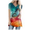 thumbnail image 1 of Camiseta de manga corta con estampado étnico vintage y cuello en V informal de moda sexy de verano para mujer Top Pompotops hkajfhjk466694, 1 of 4