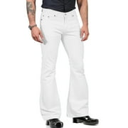 Fgnfyis 70s Disco Pants for Men Cowboys Stretch Bell Bottom 60s 70s Flared Leg Denim Jeans Vintage Bootcut Denim Pants White XL