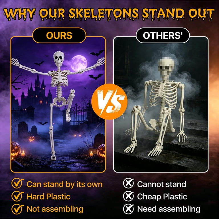 2Pack 36 Inches Life Size Halloween Skeleton Posable Decoration Prop ...
