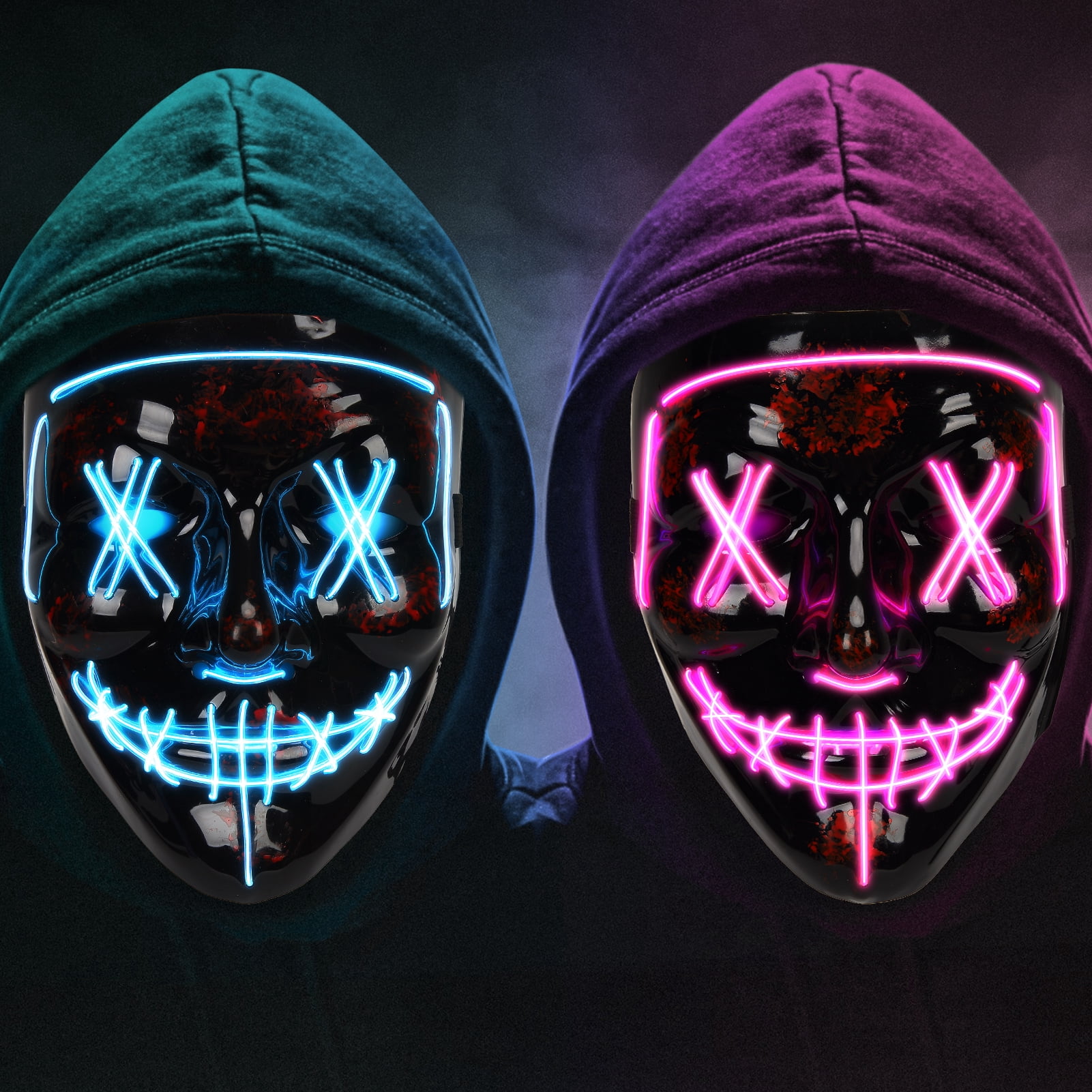 2 Pack Purge Masks, Led Light Up Masks for Halloween & Festival Cosplay(Blue+Pink)