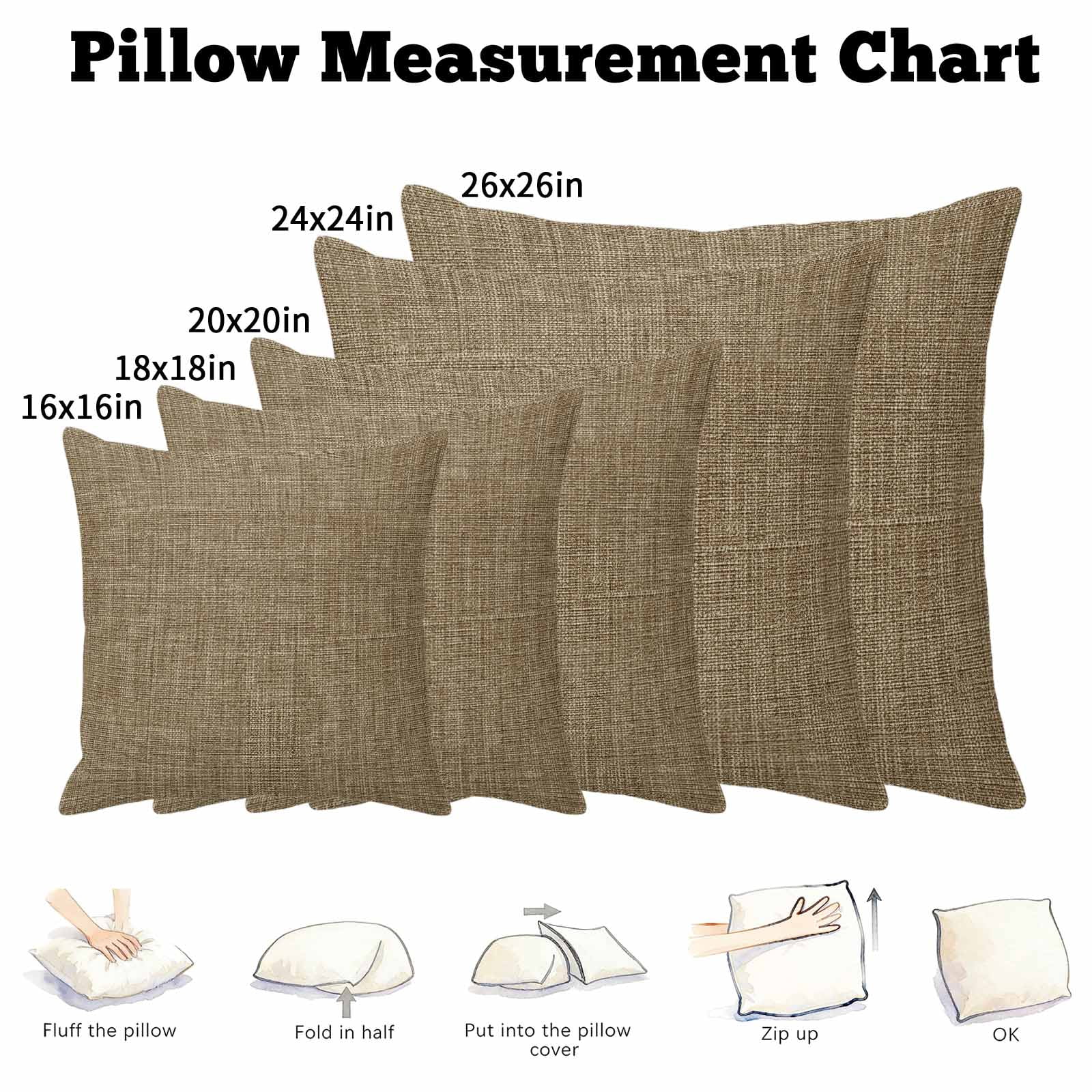 Brown Pillow Covers 24x24 Inch, Farmhouse Burlap Solid Beige Color Modern Linen Texture Linen Pillowcase with Invisible Zipper, Decorative Throw Pillow Covers Cushion Case for Couch Sofa Bed