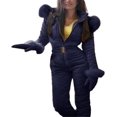 thumbnail image 1 of ABELHA Monos de invierno para mujer, monos de esquí de talla grande, traje de esquí con cuello de piel sintética, traje de nieve con capucha, chaqueta impermeable para nieve, 1 of 4