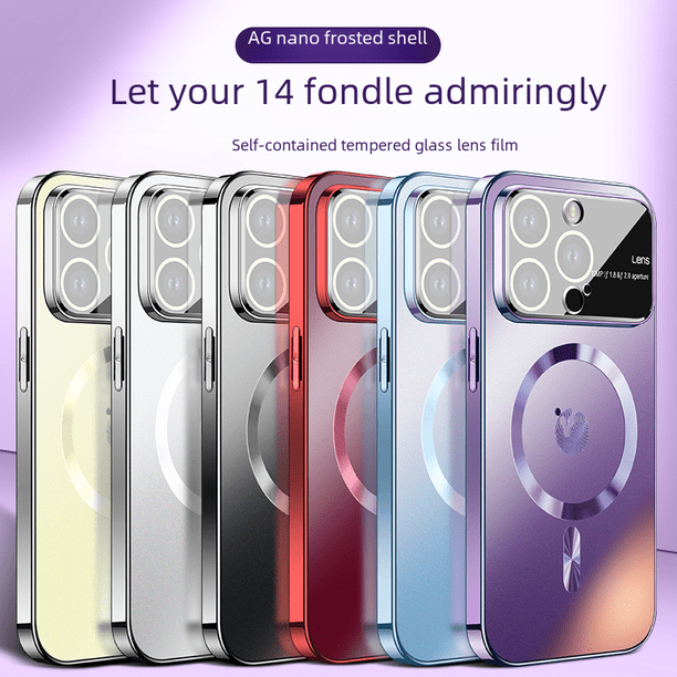Funda de teléfono con succión magnética AG mate para iPhone 14, cubierta protectora de lente de vidrio de ventana grande Apple 14Promax