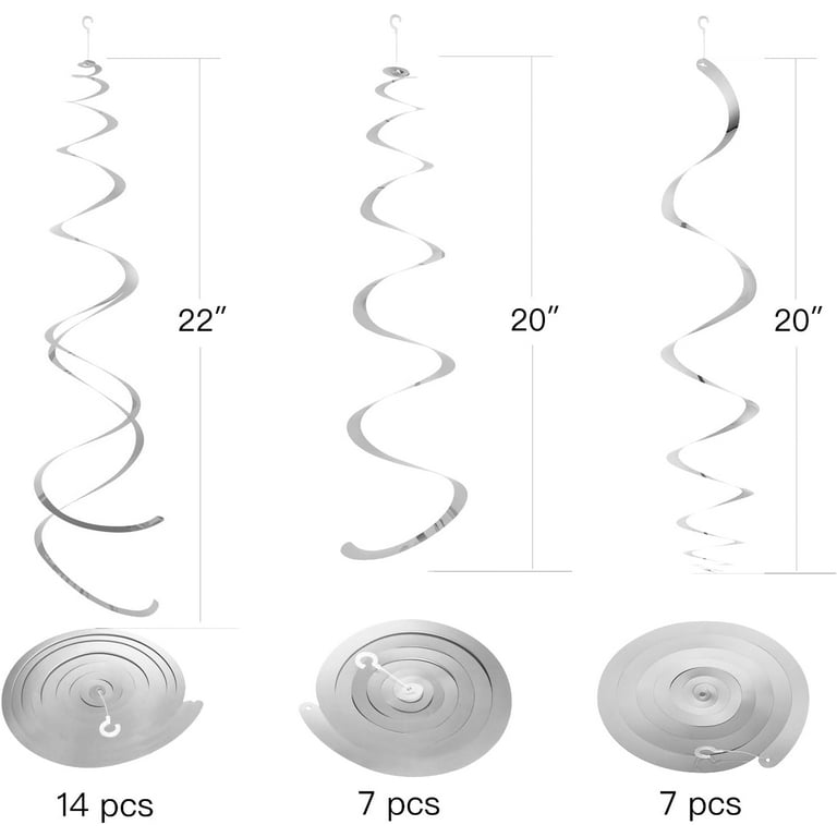 Weven Silver Party Hanging Swirl Decorations Plastic Streamer for Ceiling, Pack of 28