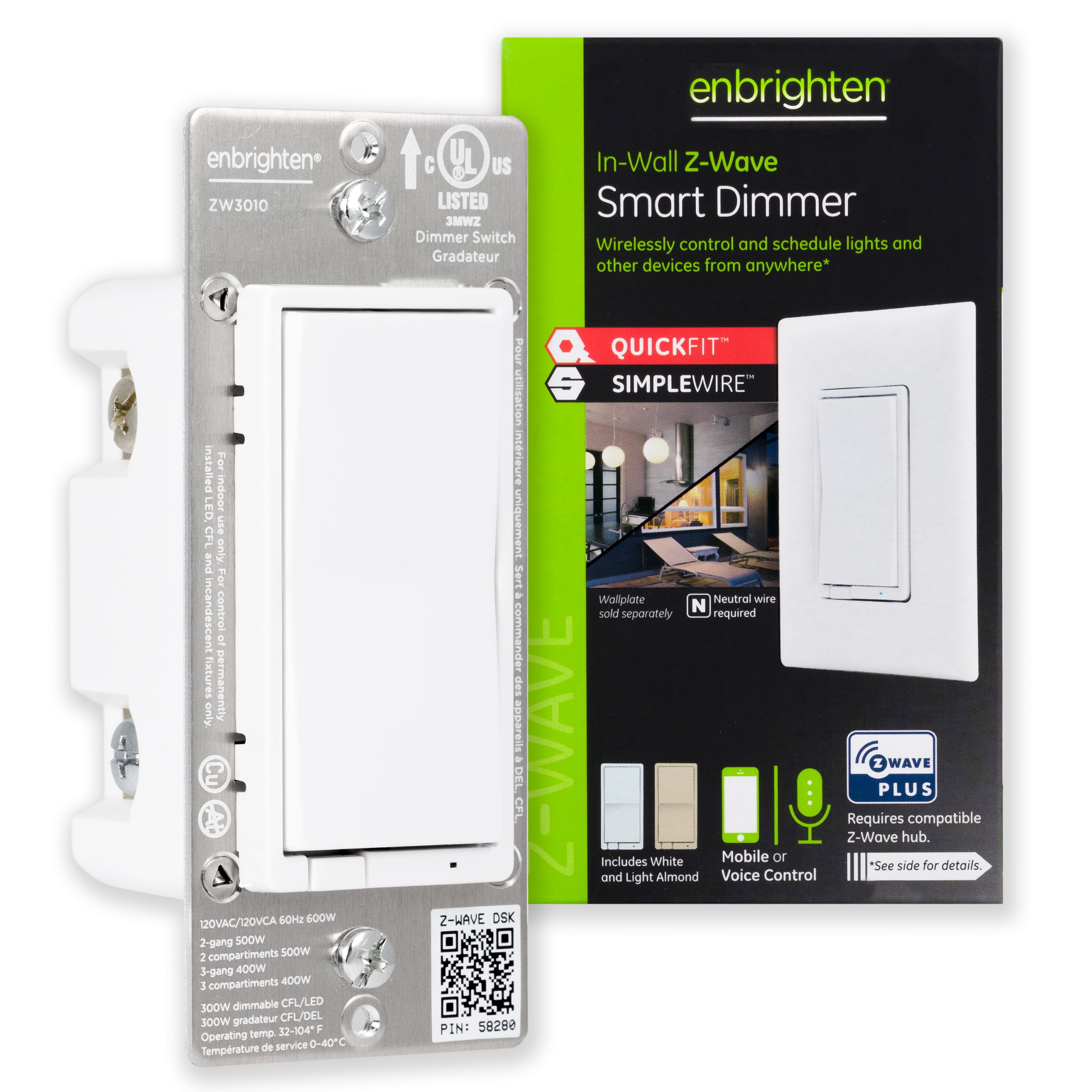 Enbrighten Z-Wave Plus Smart Light Dimmer, Z-Wave Hub Required, 46203 -  Walmart.com