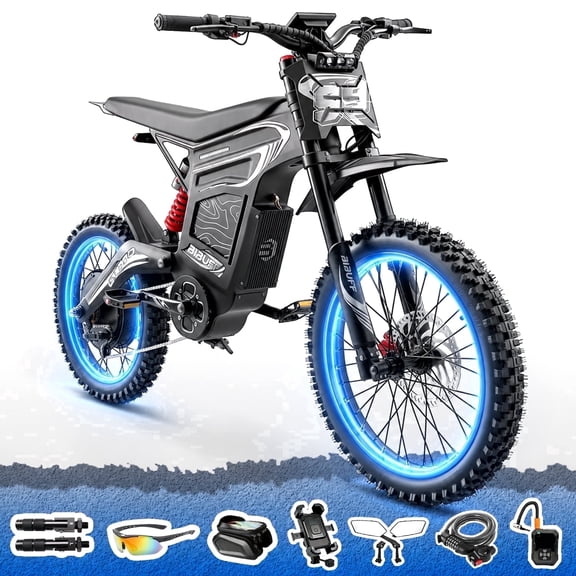 BIBUFF GT600 Electric Dirt Bike for Adults, 7500W Peak Motor 55MPH, 72V 30Ah Battery 80 Miles Range, Full Suspension Hydraulic Brakes, 19"/17" Tires, Off-Road e-Motorcycle UL2849