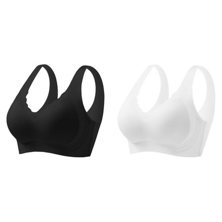 Kcodviy 2 Pcs Women s Ice Silk Seamless Sports Bra Pack for Women Cold Feeling Thin Soft Strapless Bra for Women Support Breathable Comfortable Bra Running one Shoulder Sports Bra Fixed Underwear