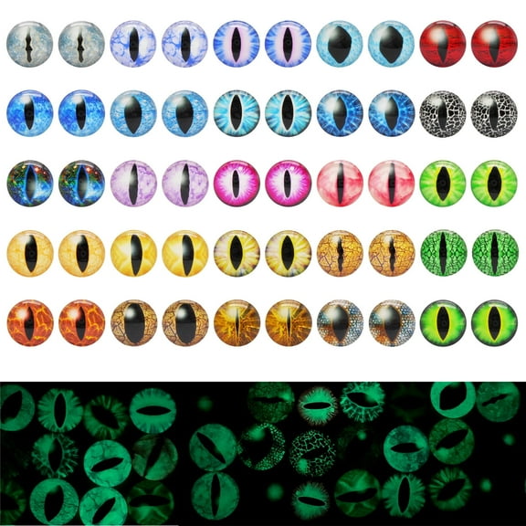 10 Pairs 30mm Large Size Glass Cabochons Luminous Animal Cat Owl Eyes Dome Flatback Scrapbooking Cabochons Glow in Dark Dragon Eyes for Toy Doll Making