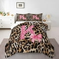 thumbnail image 3 of Homewish Ribbon Monogrammed K Full Size Comforter Sets for Girl, Kawaii Princess Style Bedding Comforter Set, Black Pink Cheetah Print Reversible Bedding Sets, Breathable Home Decor, 3 Pieces, 3 of 8