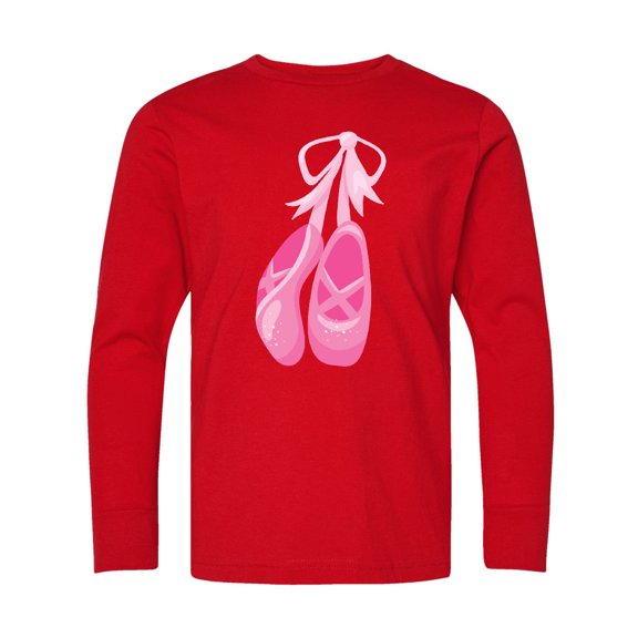 Inktastic Ballet Shoes, Ballet Slippers, Ballet Dance, Pink Long Sleeve Youth T-Shirt