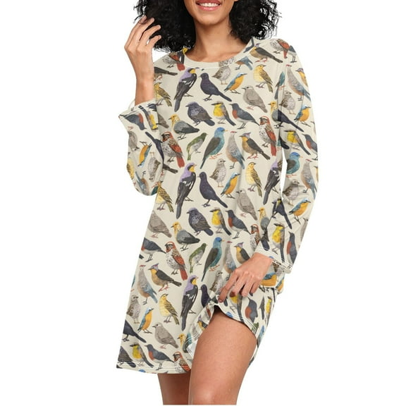 joogoo Various Birds Women's Long Sleeve Nightgown Sleepwear L