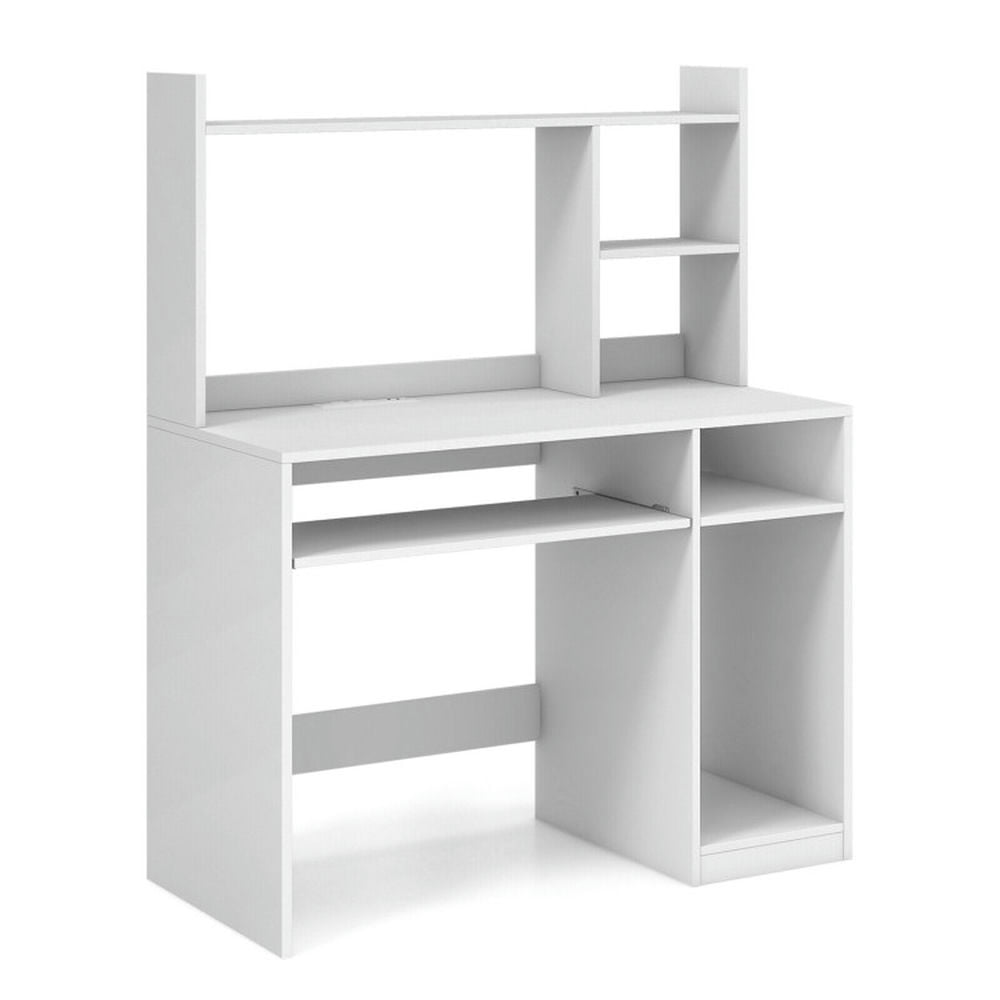 GVN Home Office Computer Desk with Bookcase Keyboard Tray and CPU Stand-White, Desk for Bedroom, Gaming Computer Desks for Study,Working,Writing
