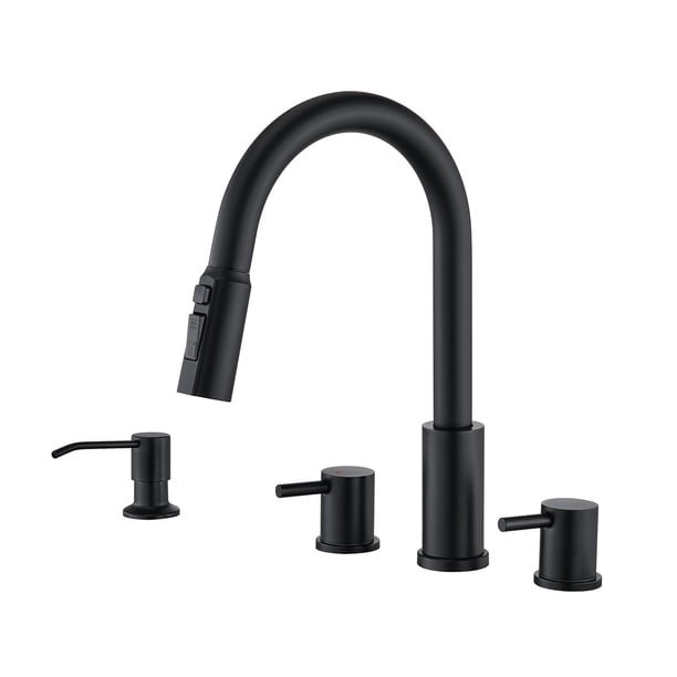 Tohlar Grifo De Cocina De 4 Orificios Grifo De Cocina De Oro Cepillado Con Dispensador De Jabón Y Rociador Extraíble Grifos De Fregadero De Cocina De 3 Modos Grifo De Fregadero De Cocina De Arco Alto