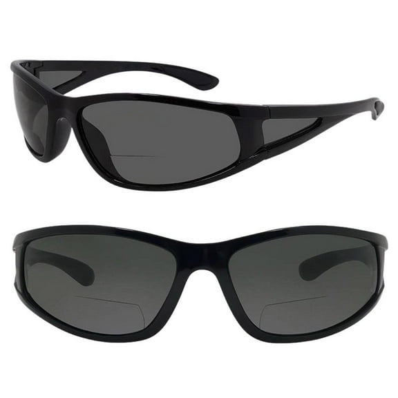 2 Pair of Bifocal Sport Wrap Reading Sunglasses with Side Shield Lens - Gloss Black - 2.0