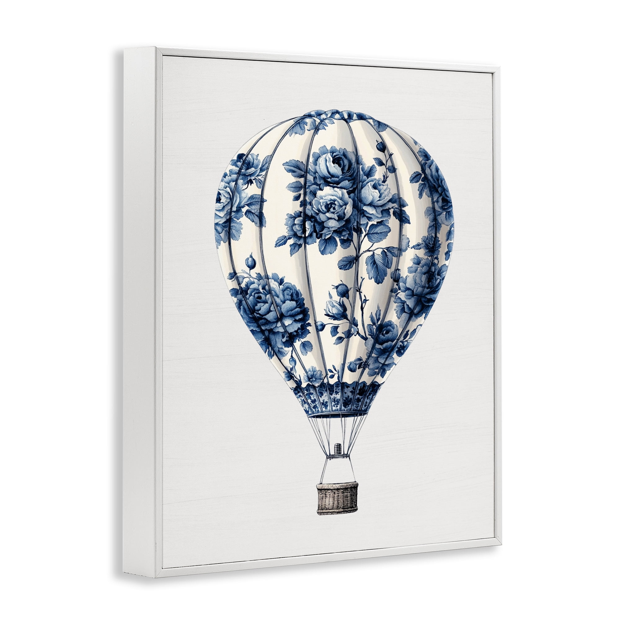 Vintage Toile Hot Air Balloon White Framed Giclee Art, design by Lettered and Lined