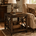 thumbnail image 4 of BAXMUY Solid Wood End Table with Glass Top, Large 28" x 24" Farmhouse Side Table, Vintage Walnut, 4 of 10