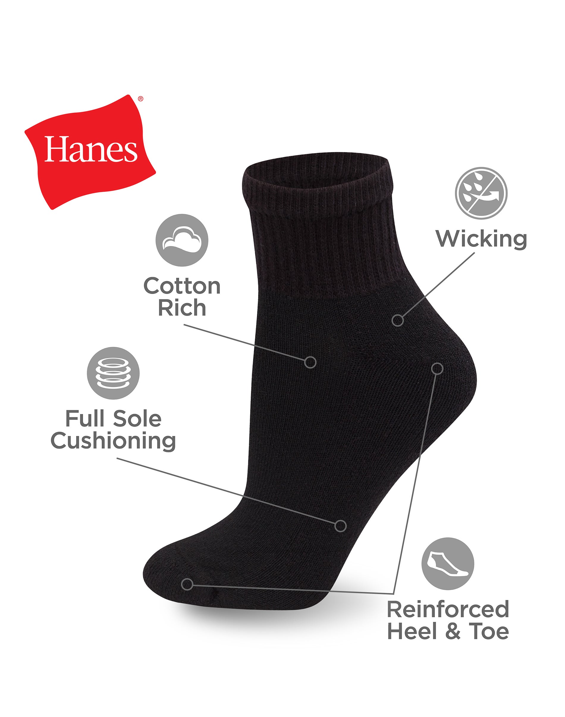 Women's Ankle Socks, Cushioned, 10-Pack, Size 5-9