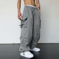 thumbnail image 6 of NIEWTR Men's Parachute Cargo Pants Loose Fit Pants Drawstring Casual Pants Multi Pockets Wide Leg Trousers Fall Winter Pants (3XL,A01-Grey), 6 of 9