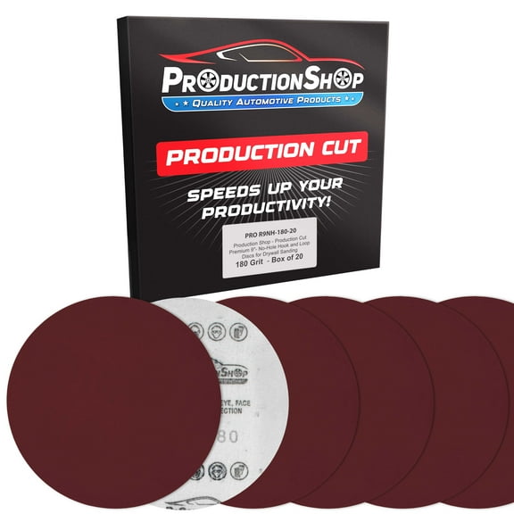 ProductionShop Premium 9" Red 180 Grit Hook & Loop Sanding Discs, Box of 20 - Sandpaper for Drywall Power Sanders, Medium-Cut Abrasive - Woodworking, Sand Wood Metal Auto Paint