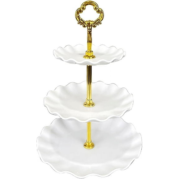 3-Tier Plastic Cake Stand, Fruit Basket Bowl, Dessert Stand, Cupcake Stand, Tea Party Serving Platter for Kitchen Fruit and Vegetable Storage for Party Kids Birthday Tea Party White Gold