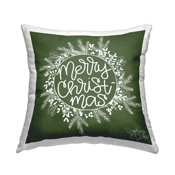 Stupell Industries Merry Christmas Holiday Herb Wreath Printed Throw Pillow Design by Stephanie Dicks