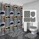 thumbnail image 1 of Juego de 4 cortinas de ducha de cabina con alfombras, cortina de ducha de tela impermeable, oso negro, ciervo, alce, pato real, animales del bosque, lago, cabaña de caza, casa de campo rústica,, 1 of 7