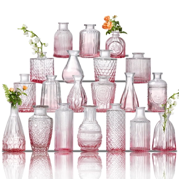 Set de jarrones Glass Bud Ulodimi Vintage Crystal, 20 unidades, color rosa