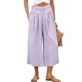 thumbnail image 3 of BUIGTTKLOP Capri Pants for Women Striped High Waisted Lounge Pants Striped Wide Leg Summer Cropped Trousers, 3 of 5