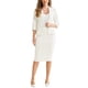 thumbnail image 2 of Conjunto de traje de 2 piezas para mujer INSPIRE CHIC, blazer sin cuello de manga 3/4, falda lápiz de cintura alta, atuendos de trabajo, blanco, XL, 2 of 5