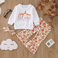 thumbnail image 2 of Tisuna 2 Pieces Halloween Outfit Set For Toddler Girls Pumpkin Print Sweatshirt And Flare Pants Matching Set Child Festival Casual Wear Clothes For Age 6 Months-4 Years, 2 of 8