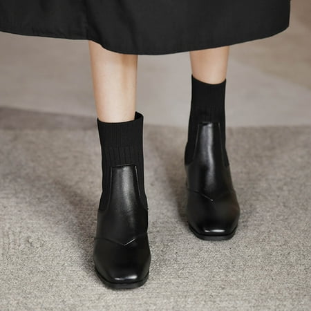 

Winter Savings Clearance! Suokom Boots for Women Retro Socks Knitted Stretch Fabric Fashion Thick Heel High Heel Boots Shoes Cowboy Boots for Women