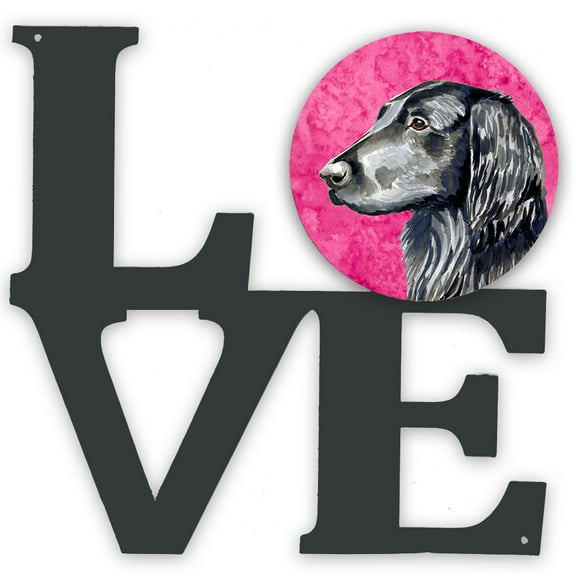 Pink Flat Coated Retriever Metal Wall Artwork LOVE