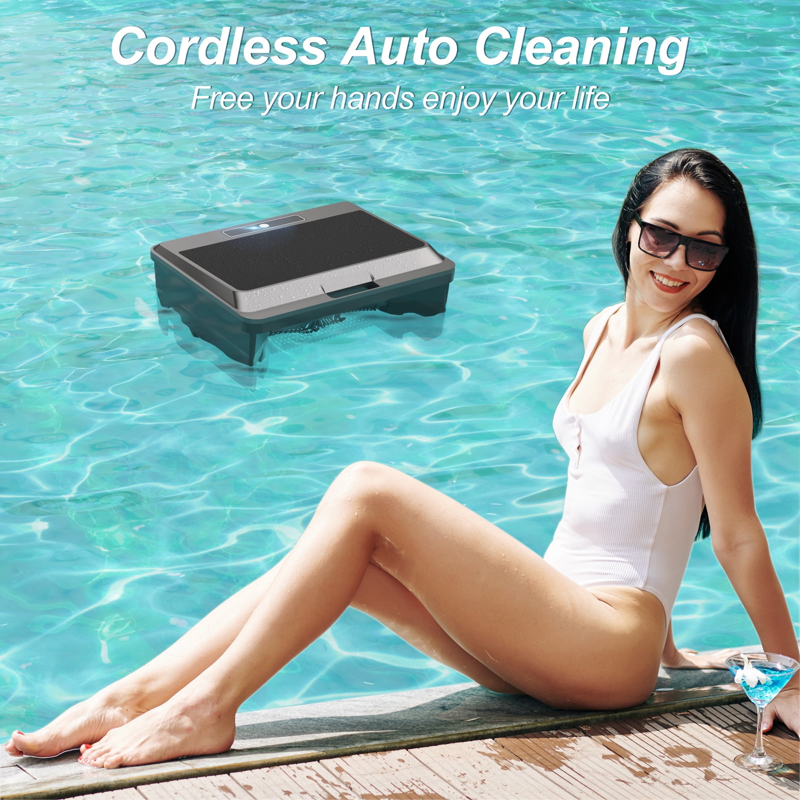 Upgraded Solar Powered Robotic Pool Skimmer Surface Cleaner with Remote Control Dual Charging Options Smart Obstacle Avoidance