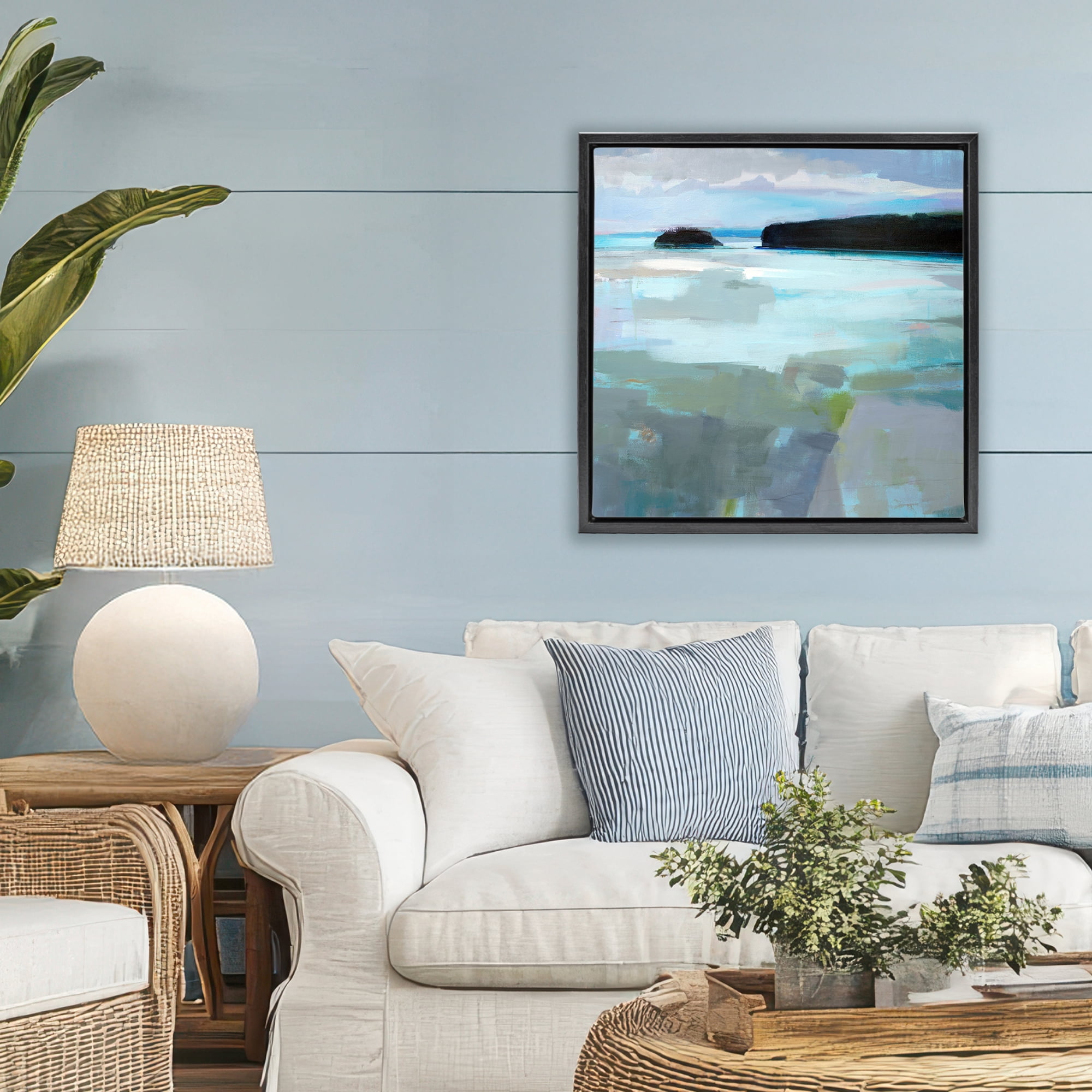 Stupell Industries Freeport Maine Abstraction Black Framed Floater Canvas Wall Art, design by Kathleen Robbins