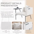 thumbnail image 3 of Leisure Lounge Chair with Side Table and Back Pillow, Modern Upholstered Accent Armchair Single Sofa with Metal Legs and Side Pockets, Living Room Bedroom Reading Seating, Beige, 3 of 11