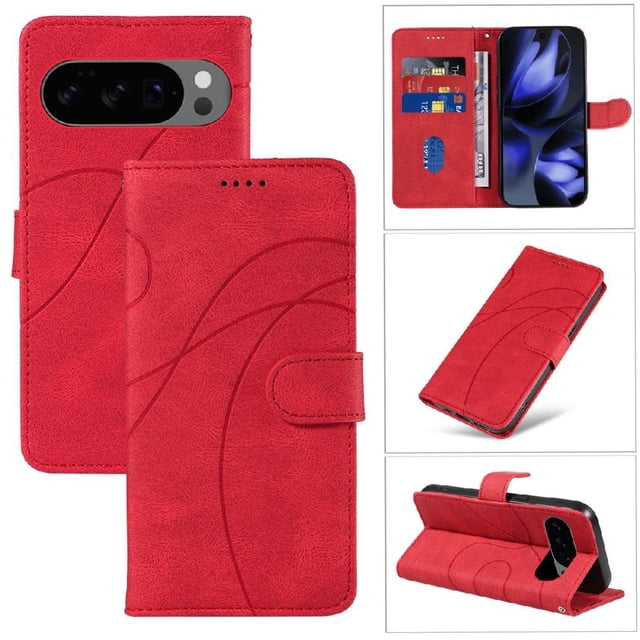Étui Portefeuille à Rabat pour Google Pixel 10 5G avec Porte-Cartes, Support et Couverture Magnétique Rouge