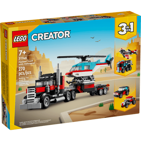 LEGO - Creator 3 in 1 Flatbed Truck with Helicopter Toy 31146