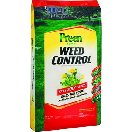 - Preen Lawn Weed Control, 30 lb bag covers 15,000 sq ft