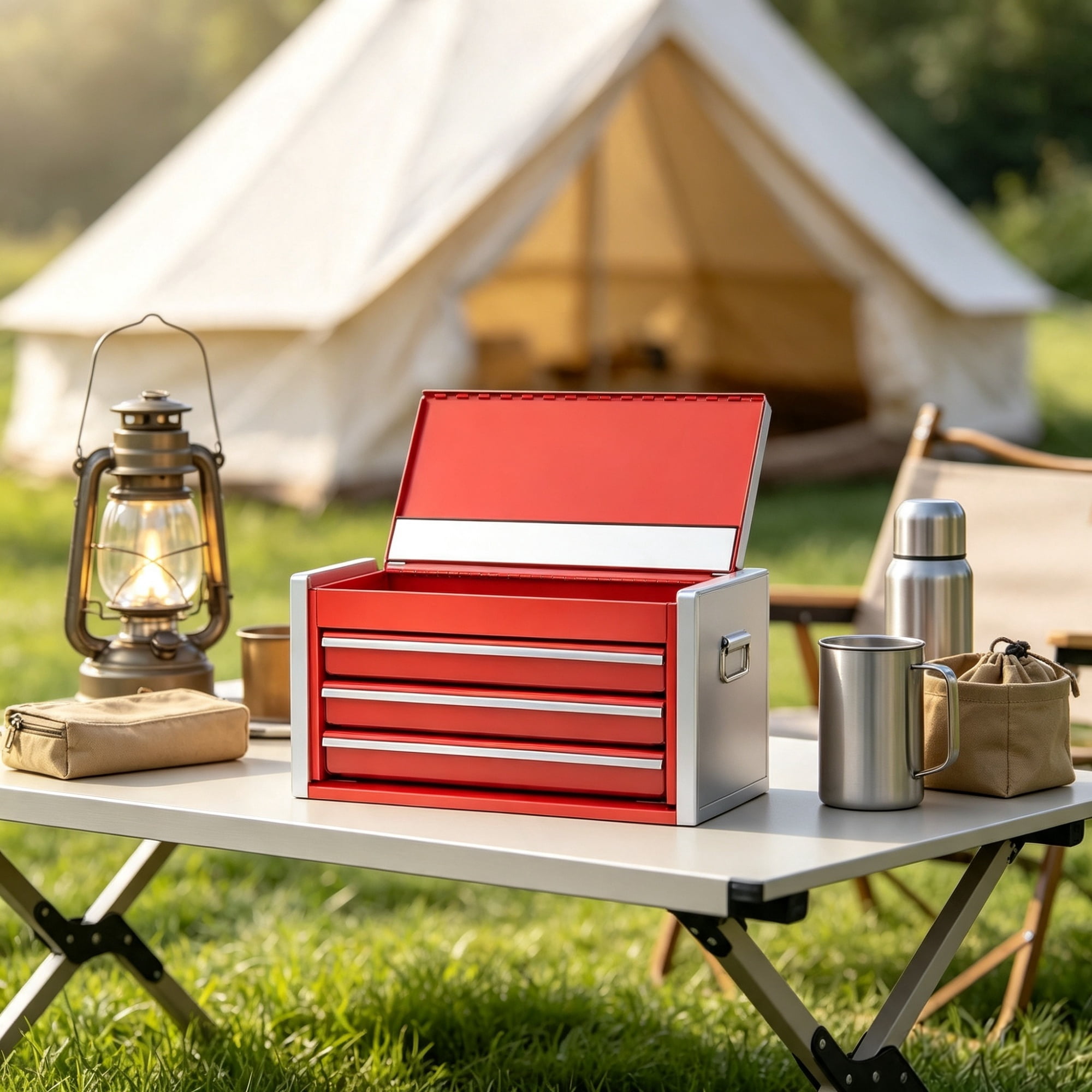 8.6" Portable Metal Tool Box with 3 Drawers, Tool Chest with Ball Bearing Slides & EVA Liners