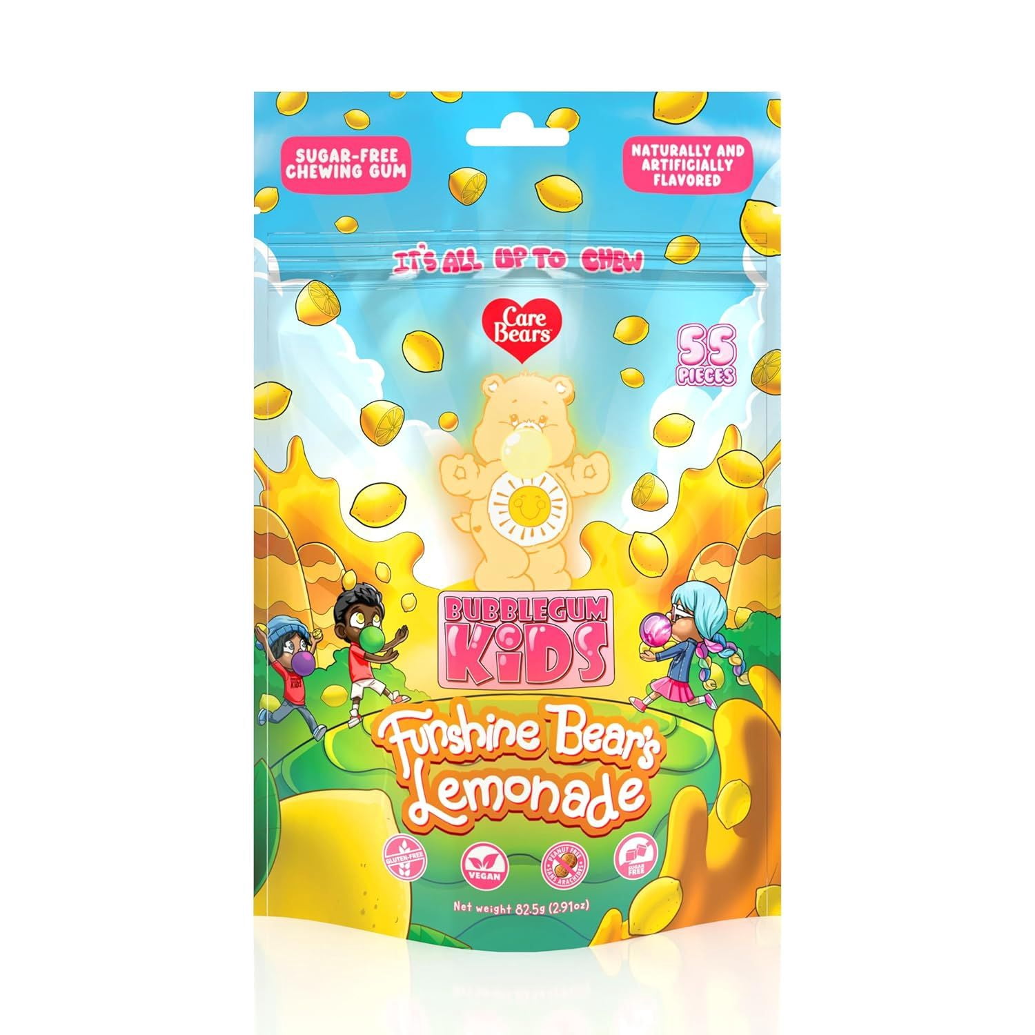 Bubblegum Kids Funshine Bears Sugar Free Gum with Xylitol, Low Calorie Chewing Gum, Lemonade Flavor, 10-Pack (55 Count/Pack)