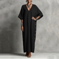 thumbnail image 5 of Iyufng Loungewear Maxi Dresses for Women V-Neck Solid Color Mid Sleeve Button Down Dress and Pockets, 5 of 6