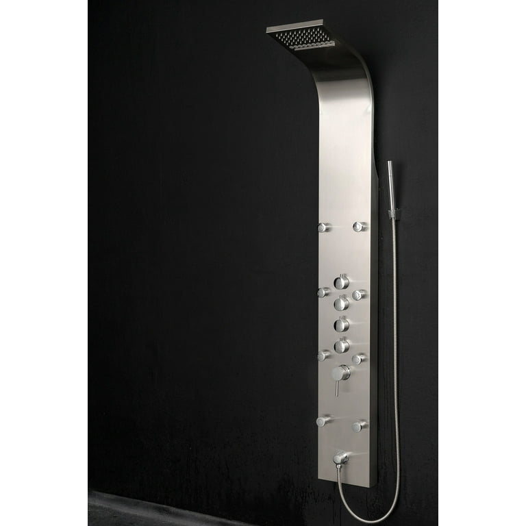 63 in. 8-Jet Shower Panel System in Stainless Steel with Rainfall Waterfall LED Shower Head and Hand Shower Wand 63 in. 8-Jet Shower Panel System in Stainless Steel with Rainfall Waterfall LED Shower Head and Hand Shower Wand
