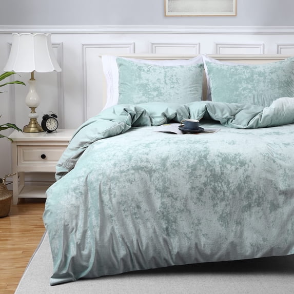Velvet Duvet Cover Bedding Set Queen Size, Luxury Ultra Soft Velvet Comforter Cover 3 Pieces (1 Duvet Cover + 2 Pillow Shams, Grey)