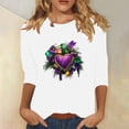 thumbnail image 1 of Xuyuer Carnival Celebration Printed Tee - Ladies' Casual Round Neck 3/4 Sleeve Loose T-Shirt for Festival Parades, Costume Parties, Colorful Street Style Wear & Masquerade Themed Outfits, 1 of 5