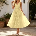 thumbnail image 4 of EliteGoogv Womens Cocktail Dresses Sleeveless V Neck Midi Dresses For Women Belted Waist Flowy Fit Summer Dresses Evening Party Dresses Yellow, 4 of 5