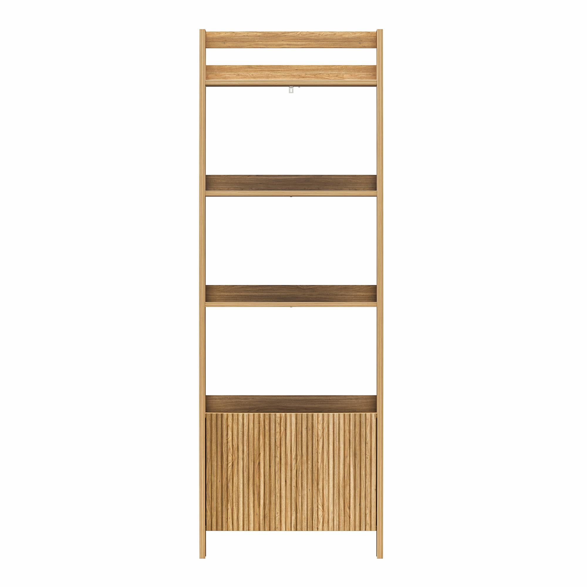 Mainstays 4-Shelf Reeded Bookcase with Drawer, Natural Teak