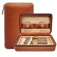 thumbnail image 3 of Estuche para puros de cuero de viaje de 4 quilates, tapa de madera de cedro y madera de cedro forrada (marrón) Excelente Rendimiento ER009738WZ, 3 of 4